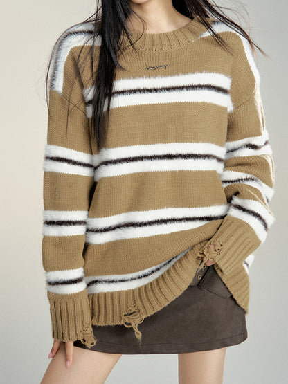 Color-Blocked Striped Relaxed Sweater