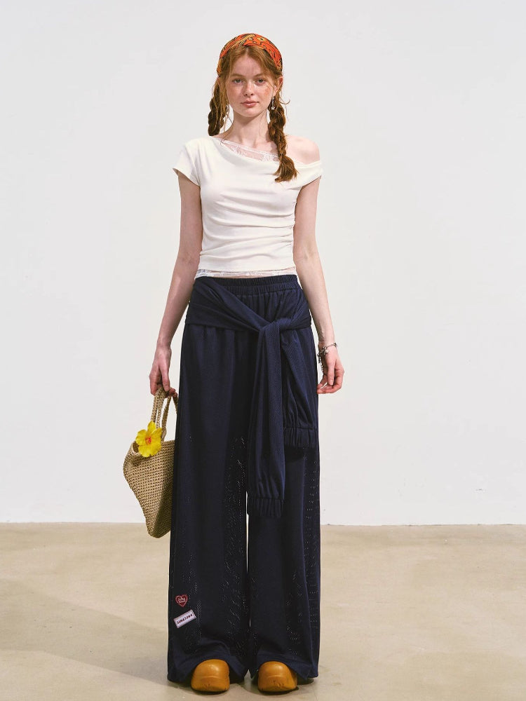 Asymmetric Neckline Fake Two-piece T-shirt