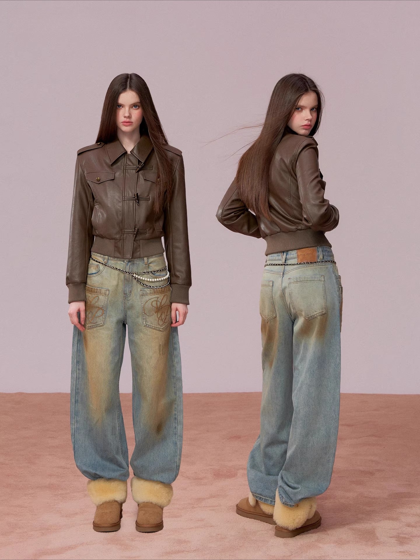 Fleece-Lined Cropped Moto Jacket