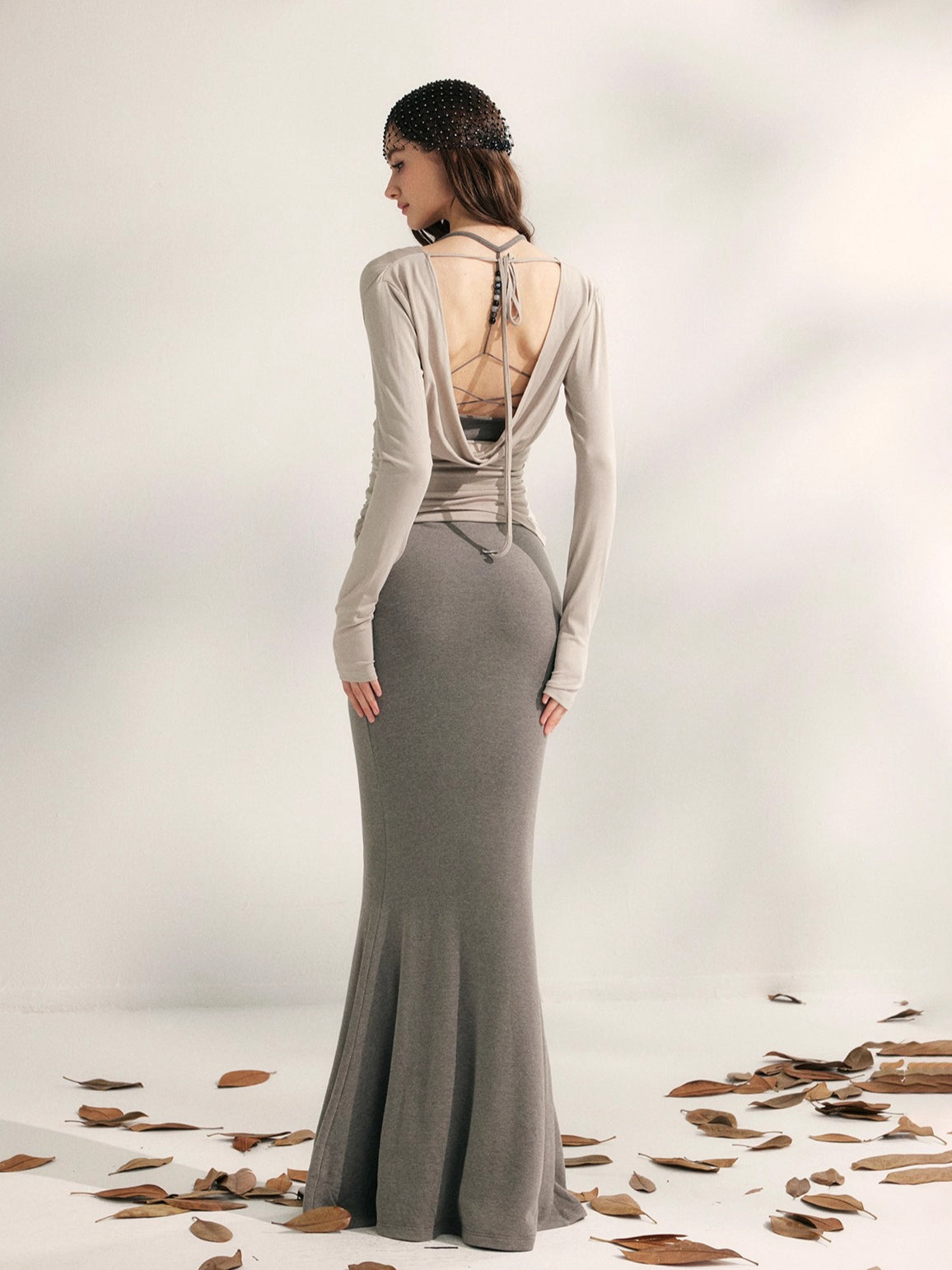 Jasmine Beaded Halter Knit Mermaid Dress