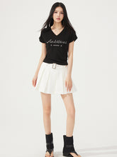 V-neck Waist-cinching Rhinestone Tee - CHINASQUAD
