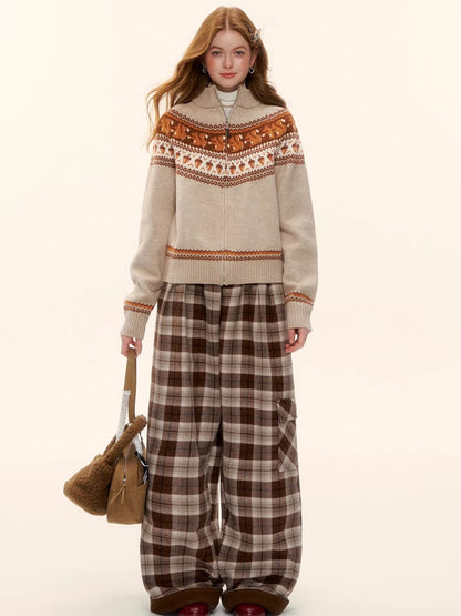 Zip-Up Wool-Blend Knit Cardigan