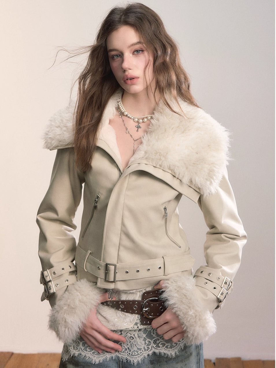 Oversized Fur Collar Short Jacket