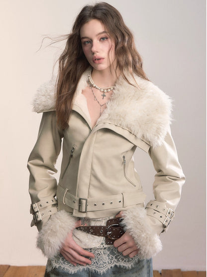Oversized Fur Collar Short Jacket