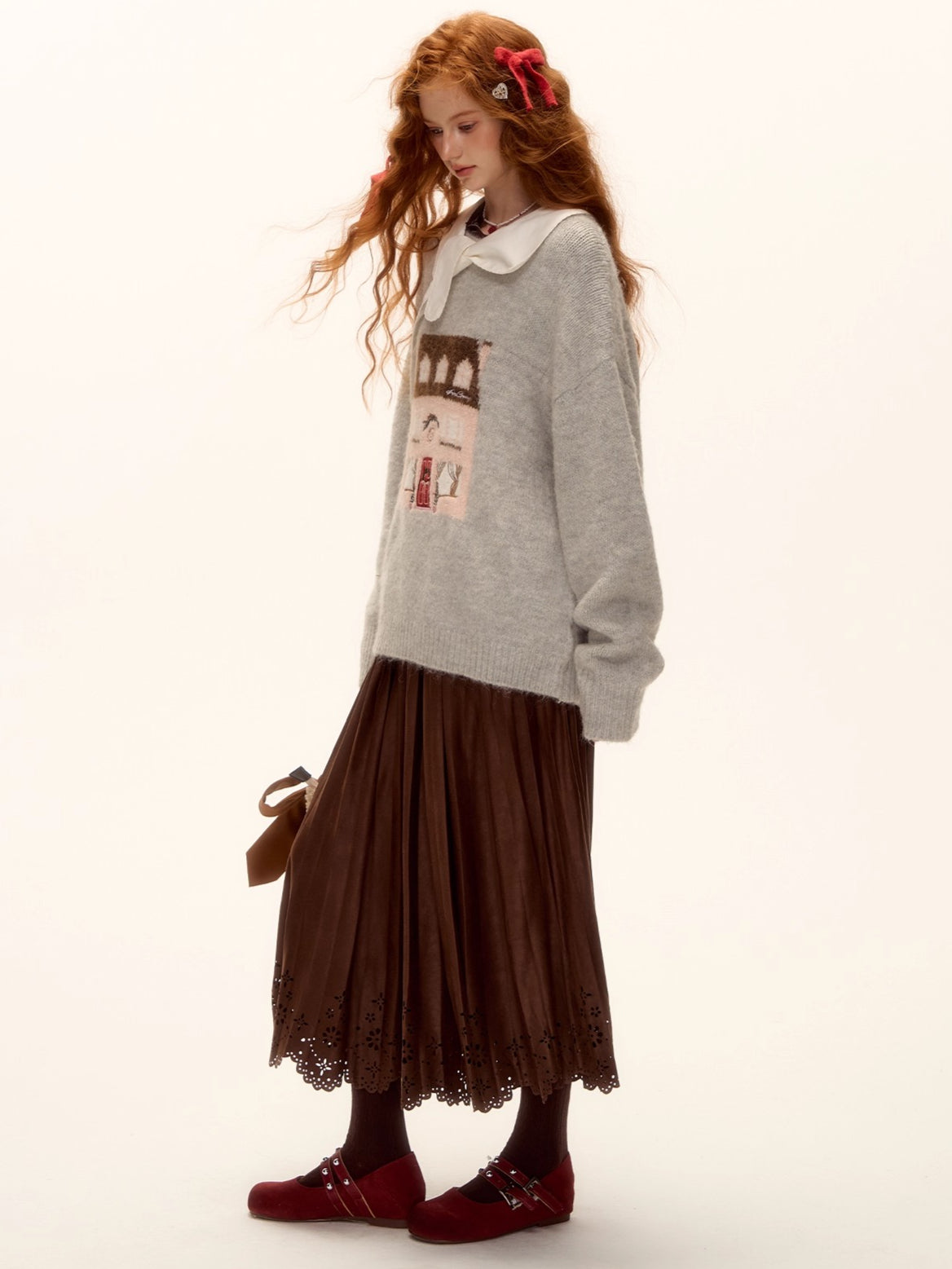 Wool Blend Embroidered Jacquard Knit Sweater