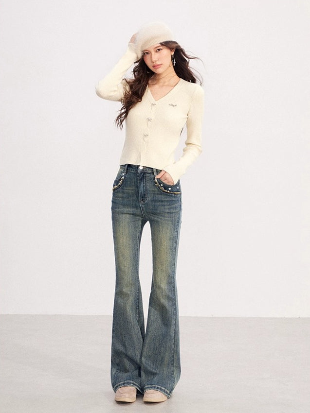 Shimmer Soft-Touch Knit V-Neck