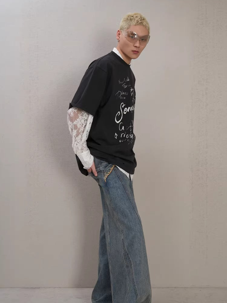 Letter Print Distressed Oversized T-Shirt