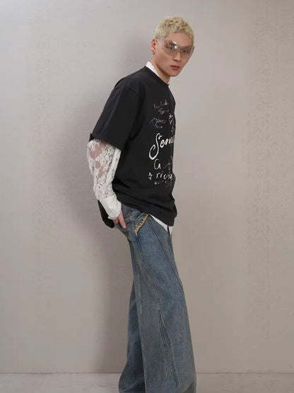 Letter Print Distressed Oversized T-Shirt