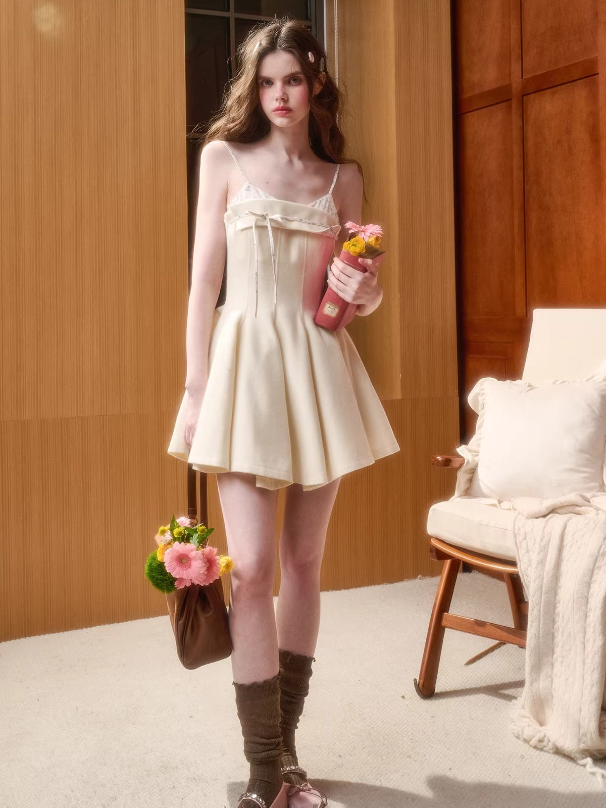 Wool-Blend Puffy Cami Dress