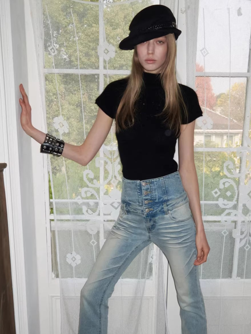 Sequin-Embroidered Mock-Neck Knit Turtleneck