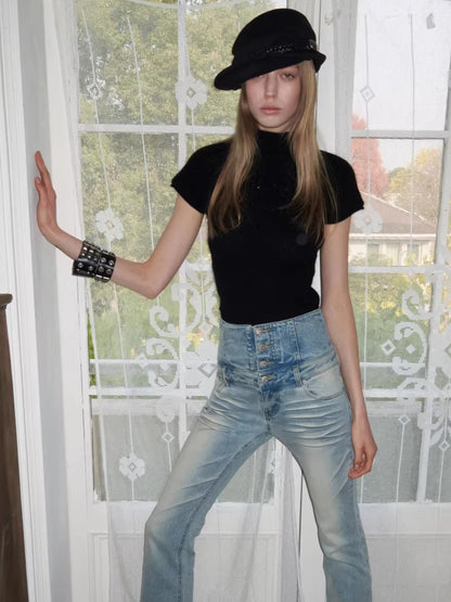 Sequin-Embroidered Mock-Neck Knit Turtleneck