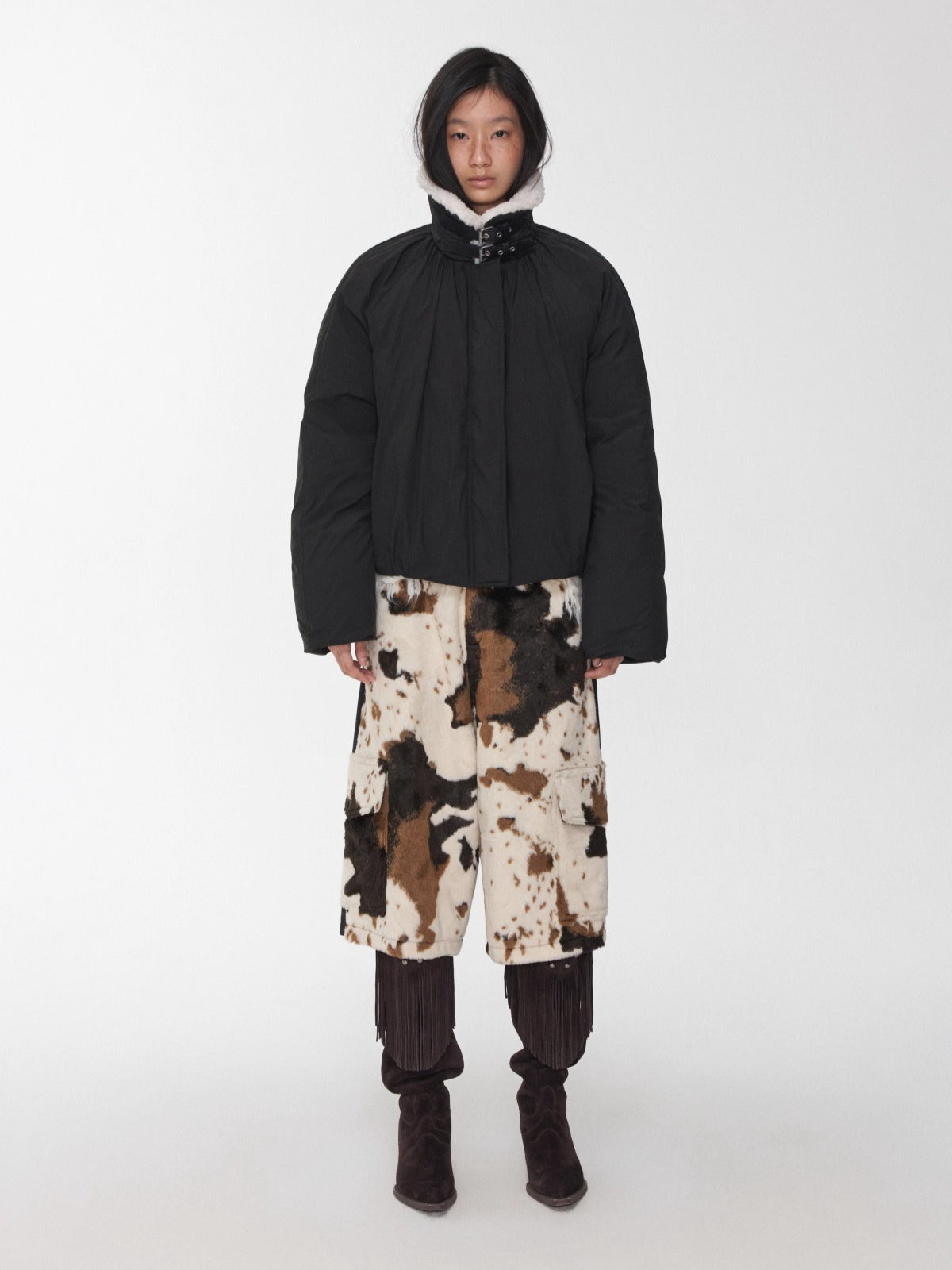 Belted Pleated Cocoon Down Jacket