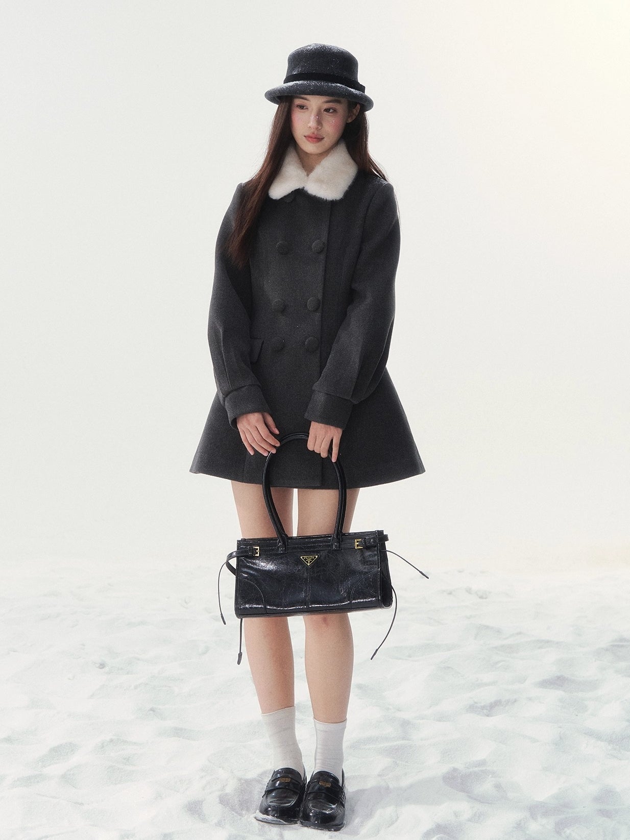 Double-Breasted Fur-Collar Lady Jacket