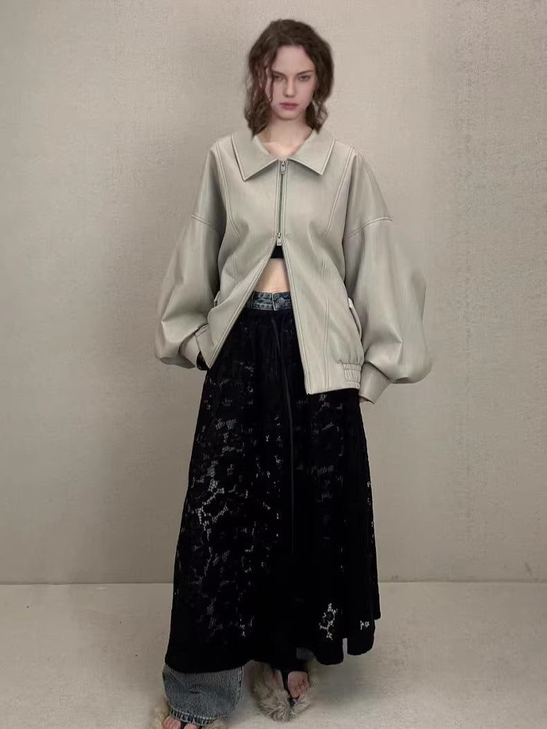 Layered Soft Leather Relaxed-Fit Jacket