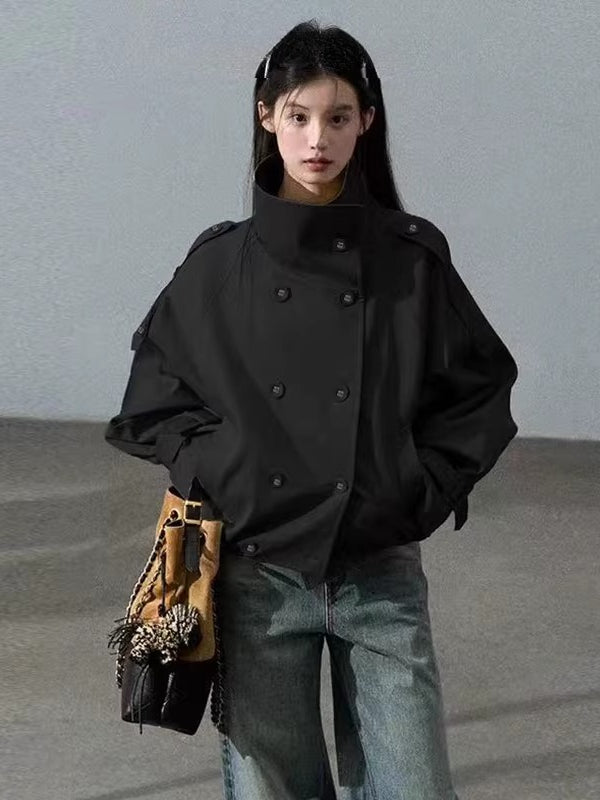 Double-Breasted Short Trench Jacket