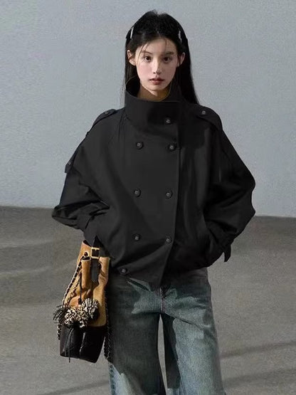 Double-Breasted Short Trench Jacket