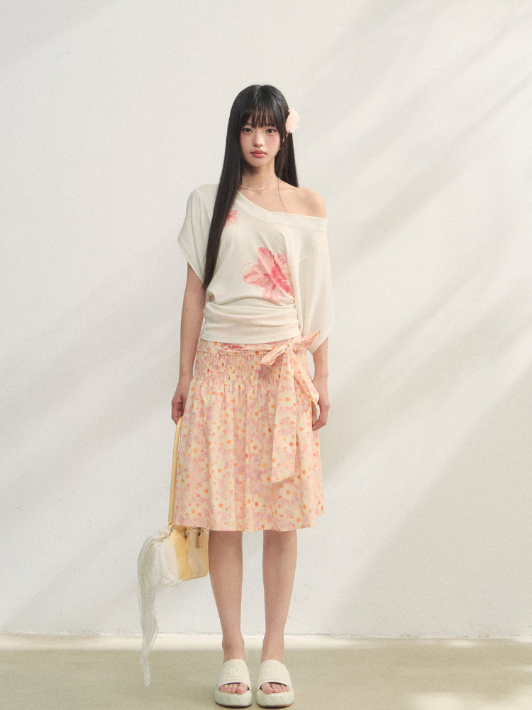 Floral V-Neck Bat-Sleeve T-Shirt - CHINASQUAD