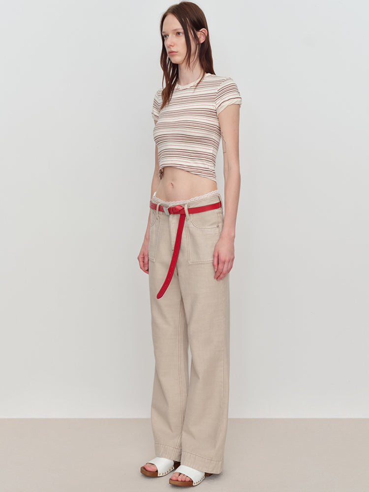 Flared Pants with Back Pocket Logo Embroidery