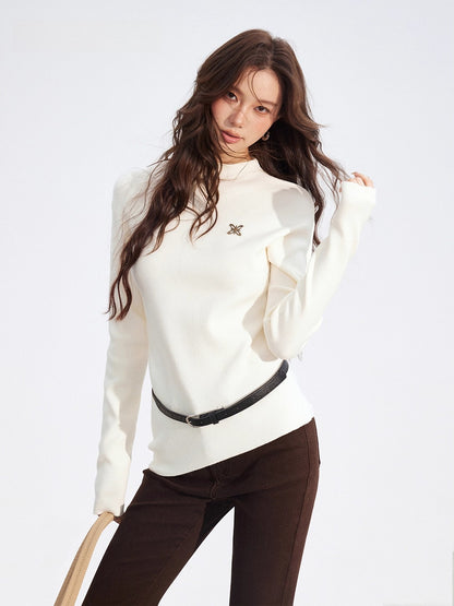 Asymmetric Ribbed Knit Turtleneck
