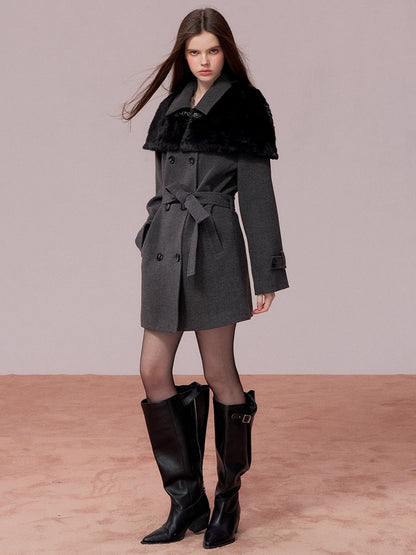 Faux-Fur Cape-Style Wool Coat
