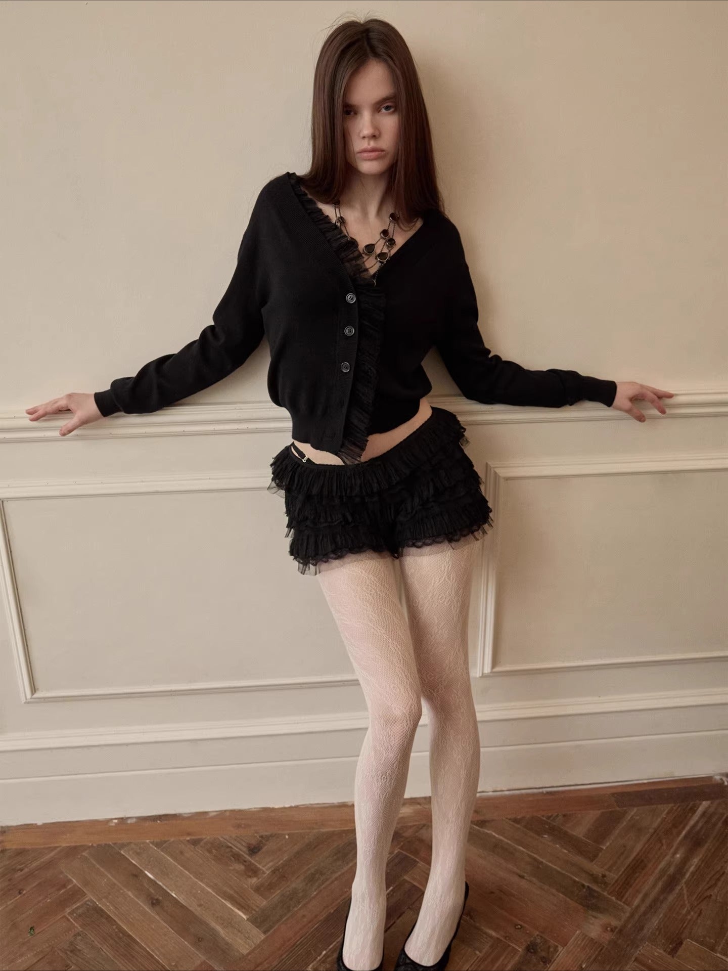 Ruched Trim Acetate-Blend Knit Cardigan