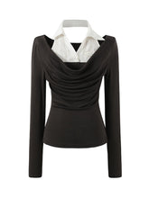 Fake Two-Piece Draped Neck Knit Top - CHINASQUAD