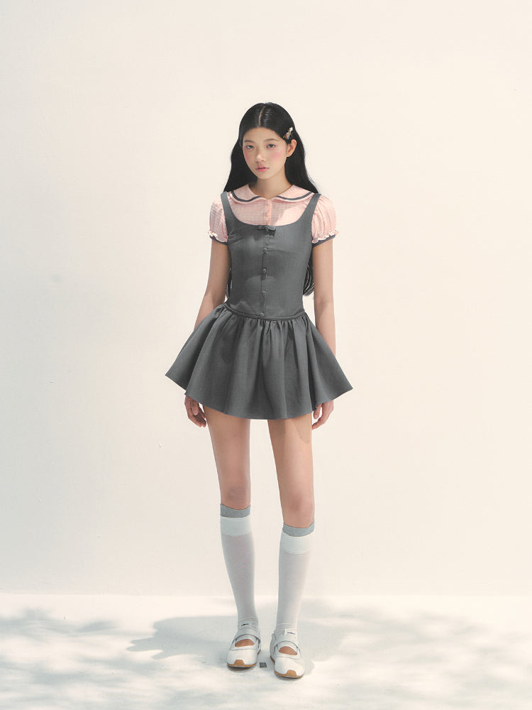 Spliced Fake Two  Piece Preppy Dress