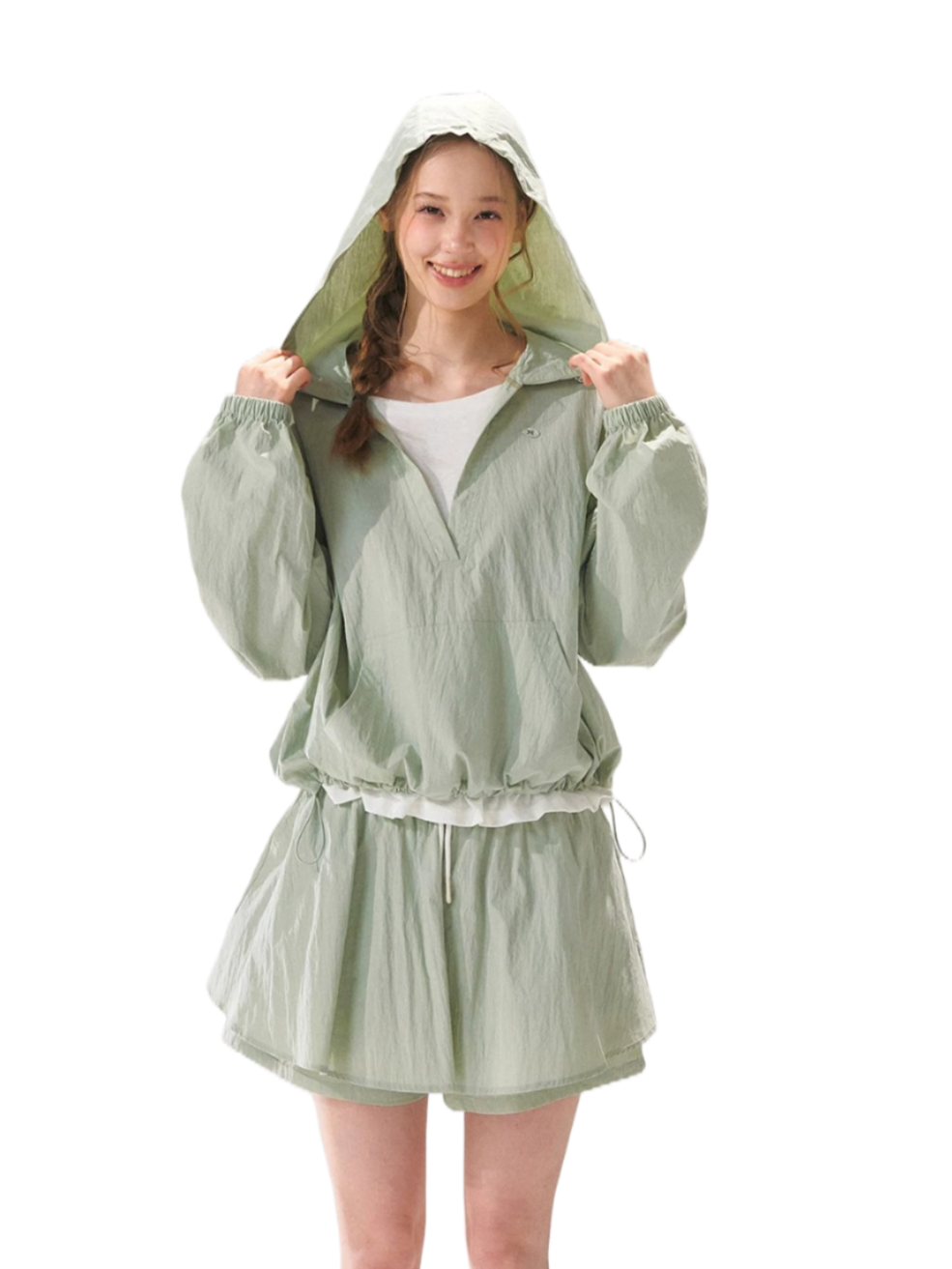 Hooded Drawstring Sun-Protective Jacket &amp; A-Line Skirt Set