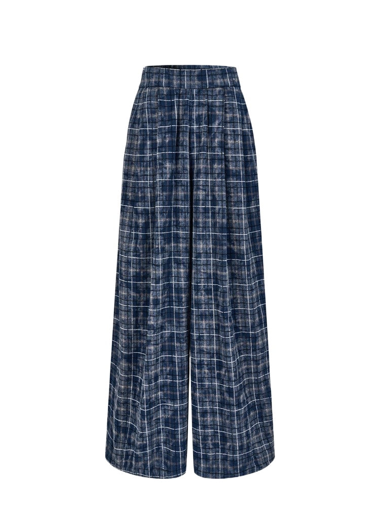 Loose Wide-Leg Dyed Plaid Pants