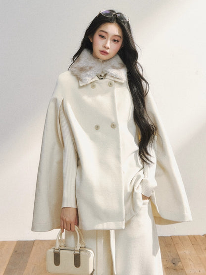 Elegant Two-Tone Wool Cape
