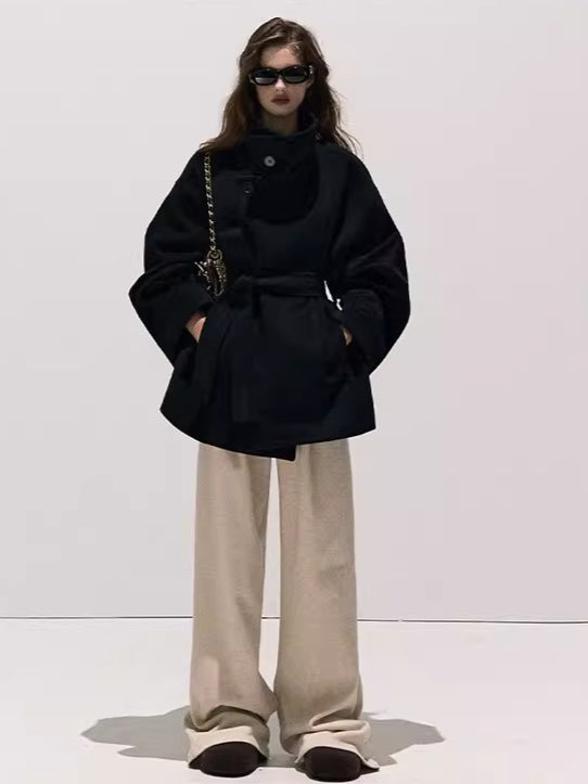 Heavyweight Wool Stand-Collar Short Coat