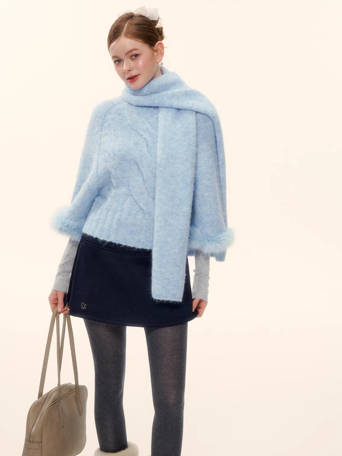 Wool-Blend Cable-Knit Batwing Scarf Sweater