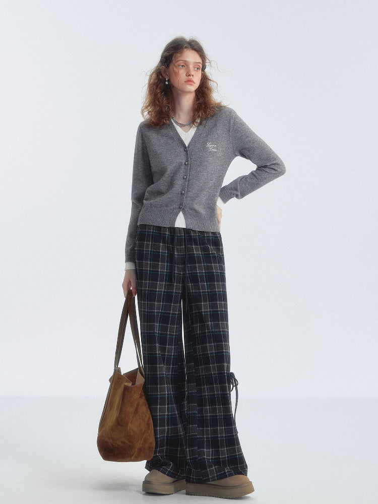 Plaid Drawstring Bowknot Pants