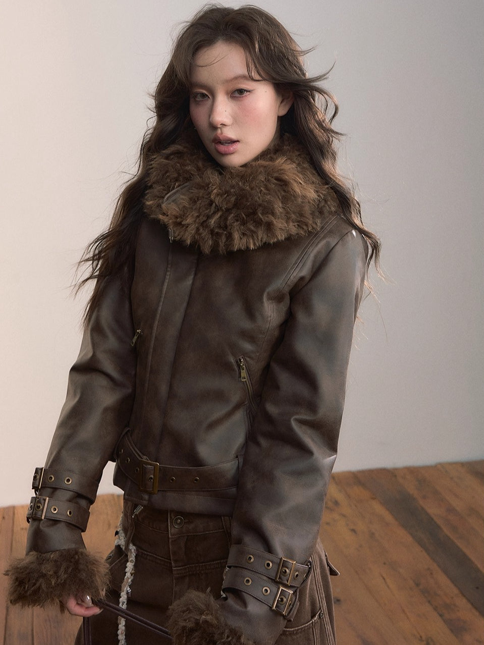 Oversized Fur Collar Short Jacket