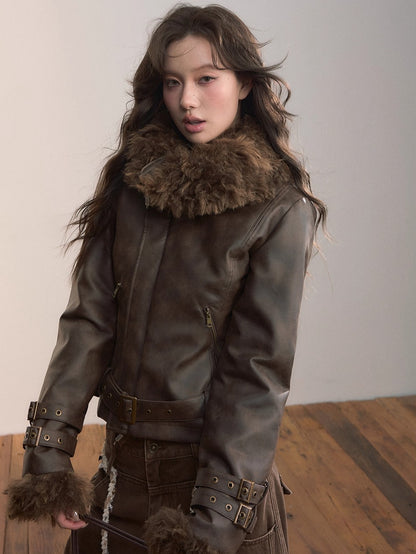 Oversized Fur Collar Short Jacket