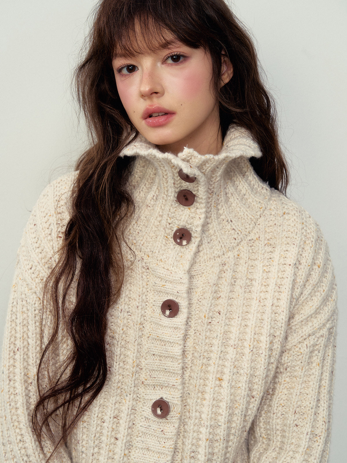 Convertible Collar Retro Cable Knit Sweater