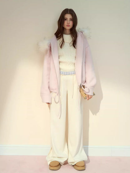 Plaid-Waist Straight Wool Trousers