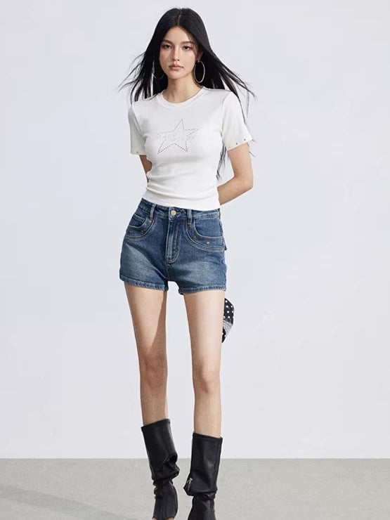 Studded Classic Denim Shorts