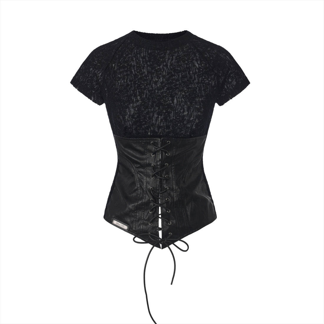 24ANS Textured Panel Adjustable Tie T-Shirt – Black