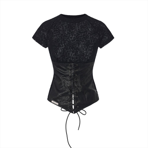 Textured Panel Adjustable Tie T-Shirt