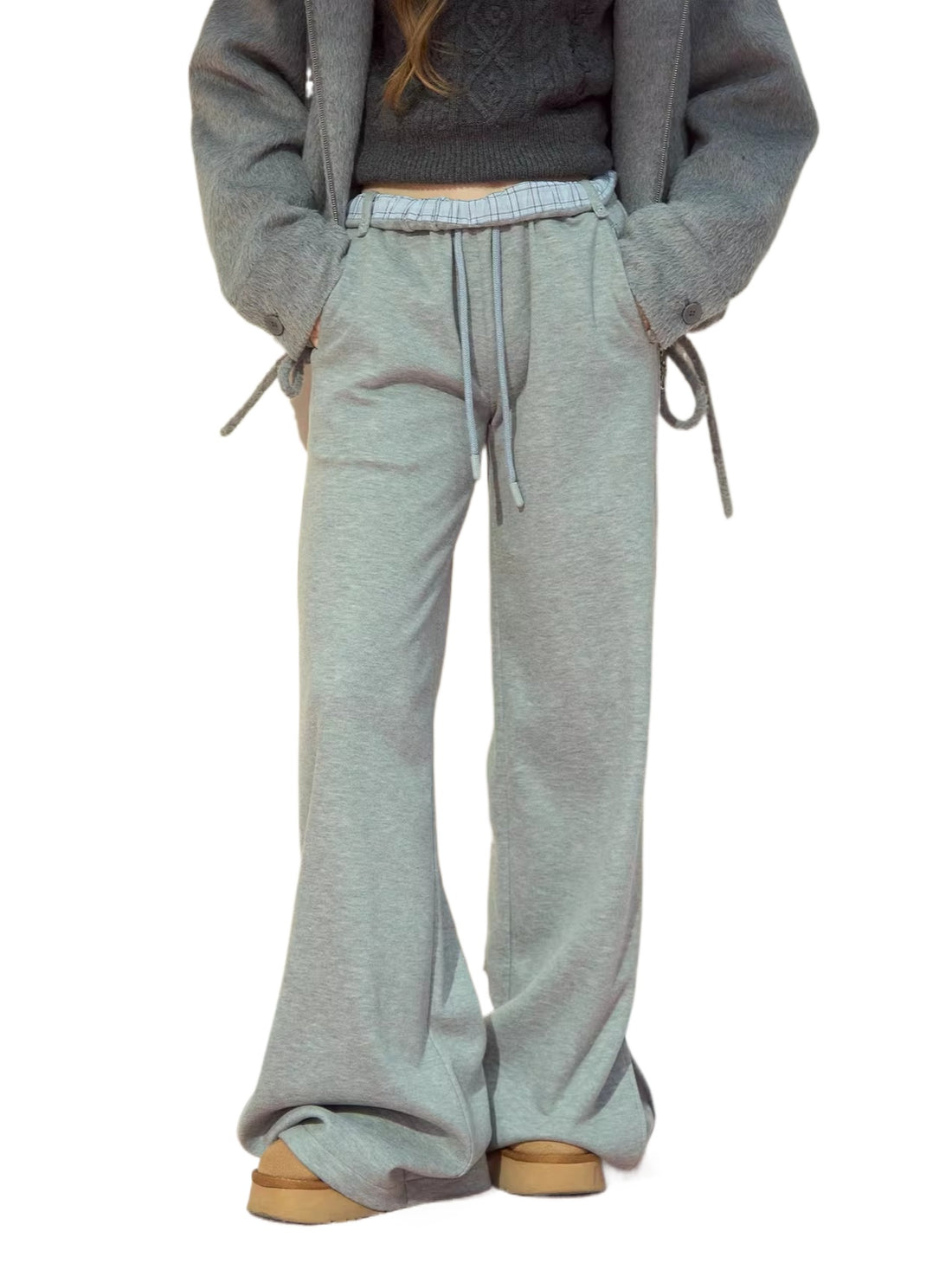 Plaid-Waist Straight Wool Trousers
