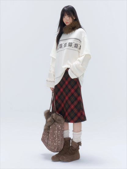 Vintage Plaid Wool-Blend Midi Skirt