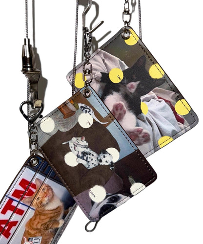 Retro Polka Dot Cat &amp; Dog Print Card Holder - CHINASQUAD