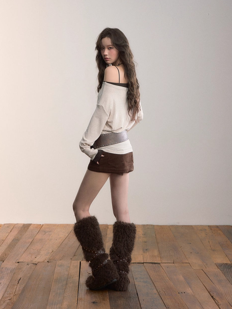 Asymmetric Off-Shoulder Knitwear