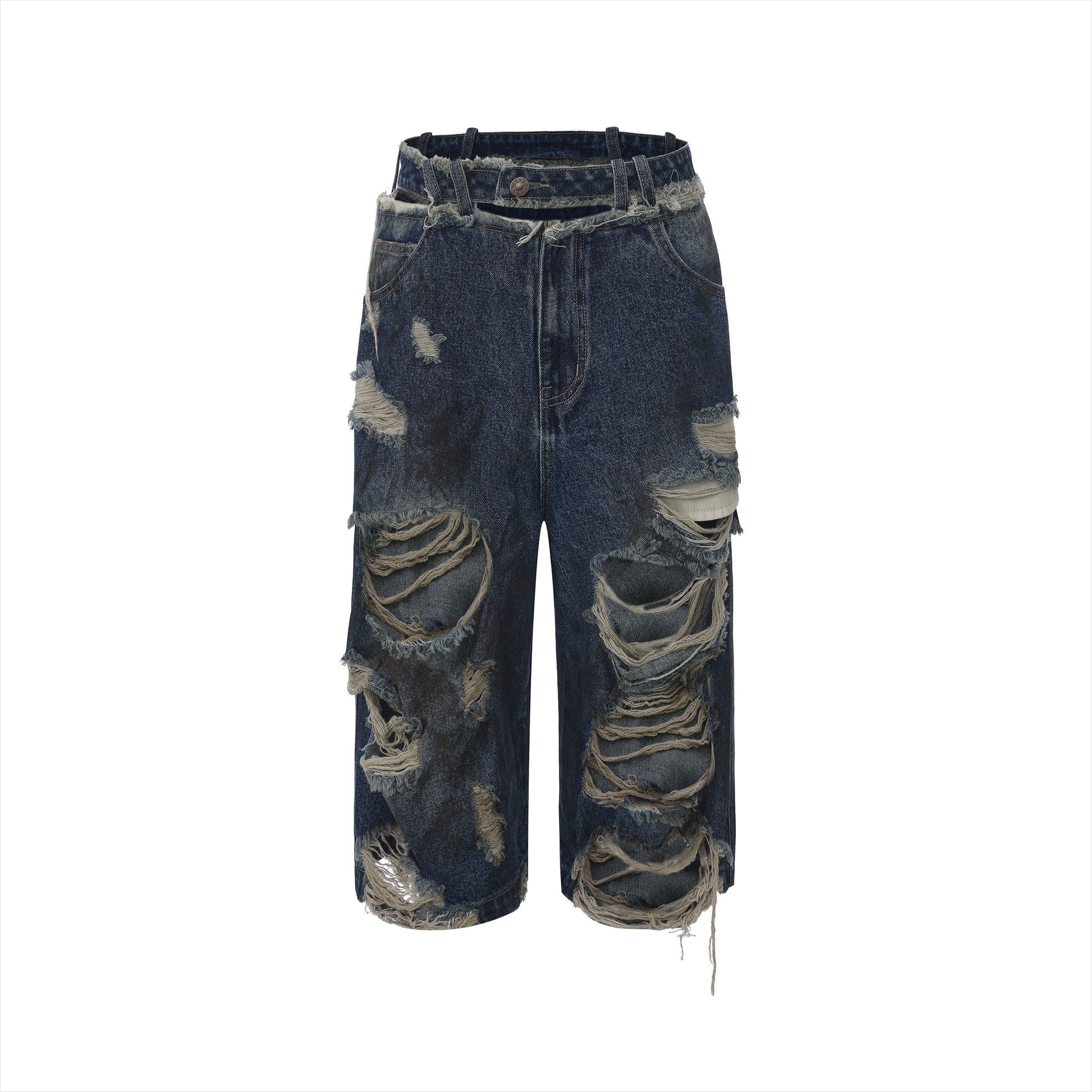 Mud-Dyed Punk Grunge Mid-Length Shorts