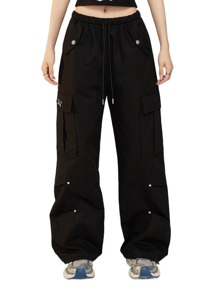 Drawstring Pleated Workwear Wide-Leg Pants