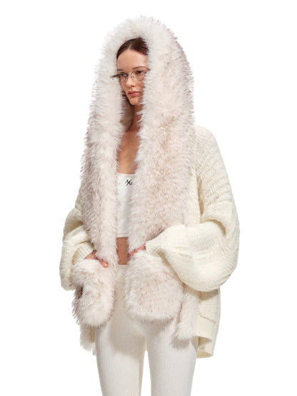 Polar Fur-Trimmed Knit Cardigan