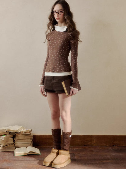 Knit Polo-Collar Long Sleeve T-Shirt