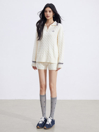 Color-Block Knit Top and Shorts Two-Piece Set