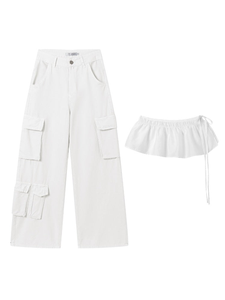 Flap-Back Pocket Utility Wide-Leg Jeans